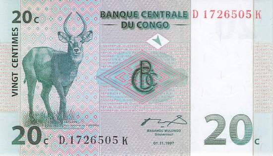 Kongo p.83 20 Centimes 1997